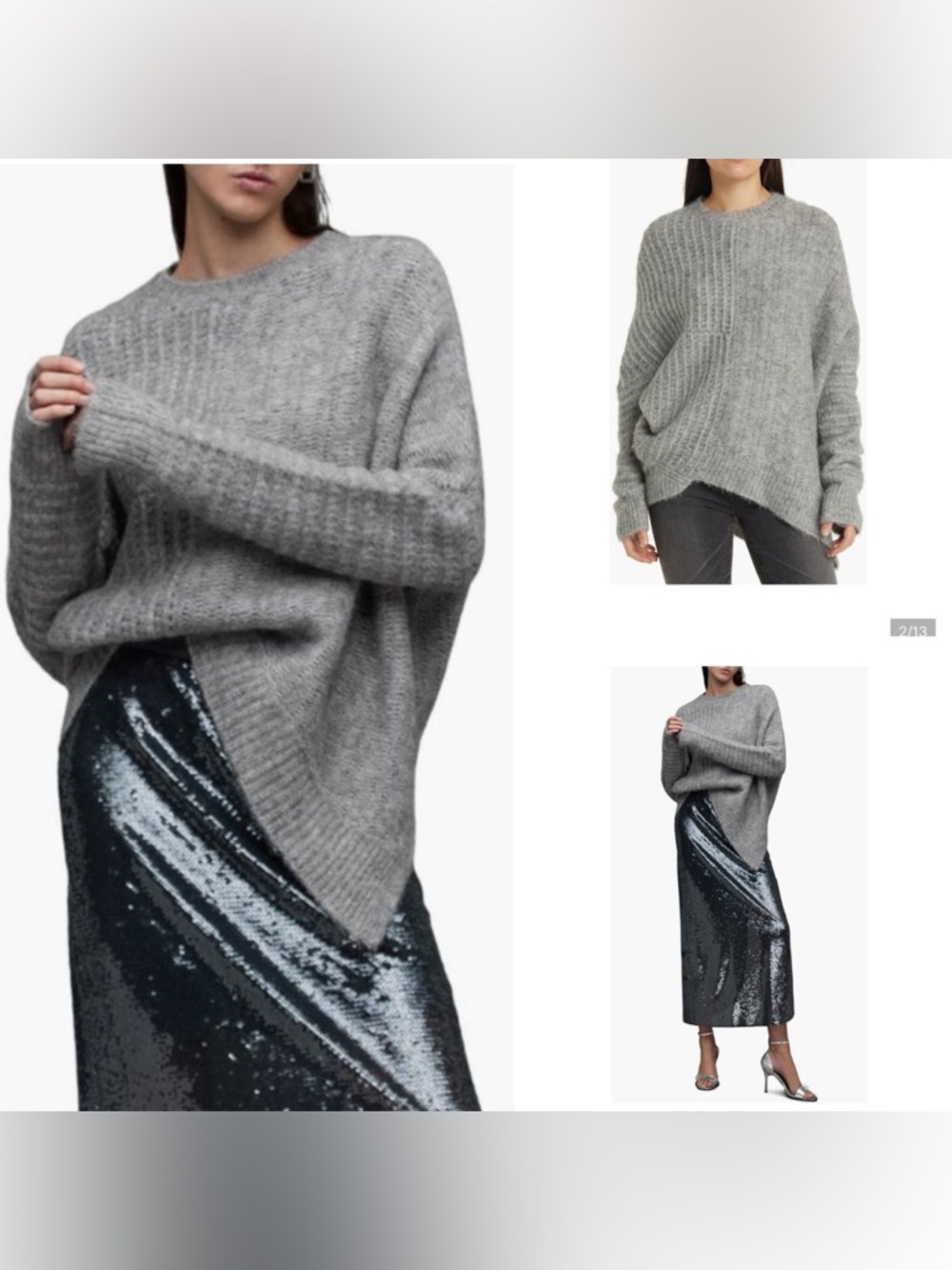 ALLSAINTS Selena Asymmetric Wool Blend Sweater In Grey sz XS